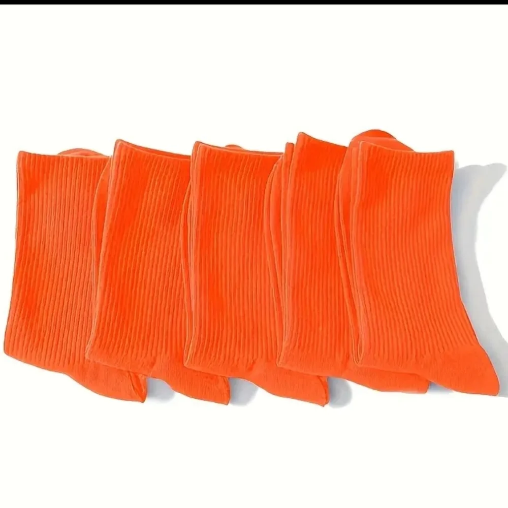 5pr Fluorescent Orange Crew Socks, OS